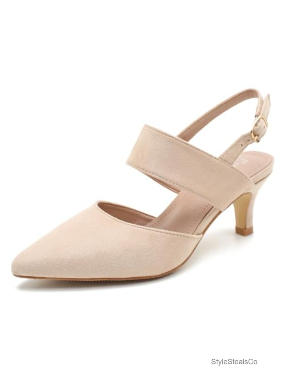 Slingback Kitten Heel Pointed Toe Pumps with Ankle Strap